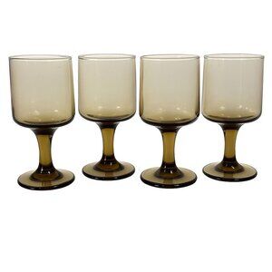 Wine Glasses Water Goblets Goblets Libbey Tawny Accent Smoky Brown Amber Vintage
